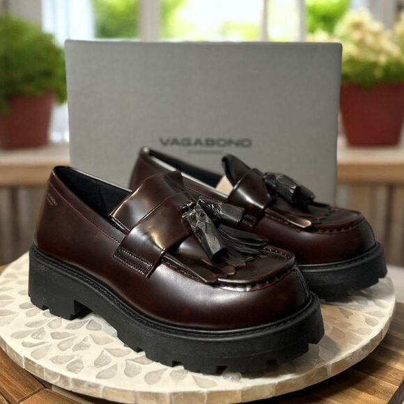 Vagabond Shoemakers Cosmo 2.0 Leather Tassel Lug Loafer Dark Bordo Women EU 40 - Picture 1 of 16